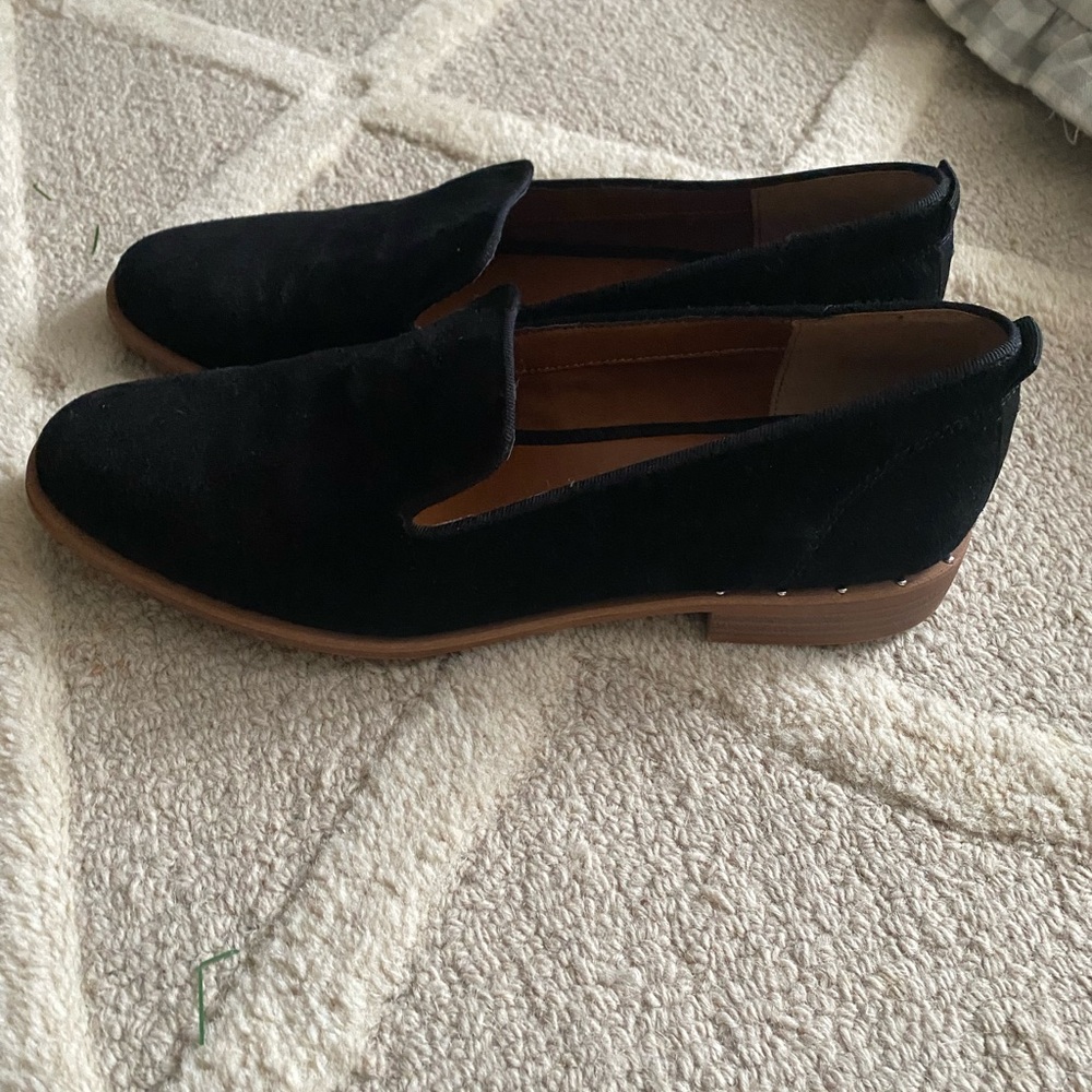 Franco Sarto Black Suede Slip on Shoes Loafers Size 9